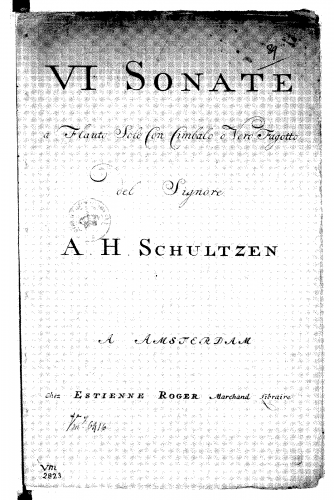 Schultzen - 6 Recorder Sonatas - Scores and Parts