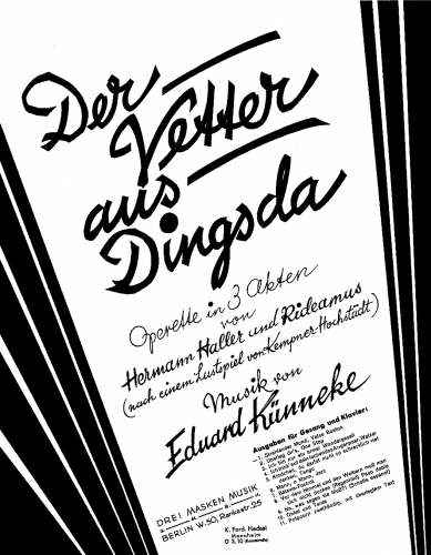 Künneke - Der Vetter aus Dingsda - Vocal Score Selections - Strahlender Mond, der am Himmelszelt thront (Act 1)