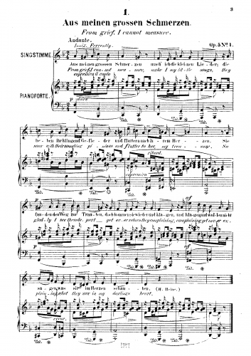 Franz - 12 Gesänge, Op. 5 - Vocal Score - 1. Aus meinen grossen Schmerzen (From grief, I cannot measure)