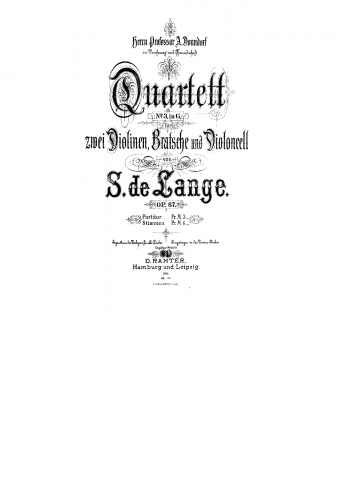 Lange Jr. - String Quartet No. 3, Op. 67 - Score