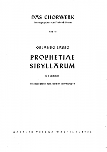 Lassus - Prophetiae Sibyllarum - Vocal Score - Score