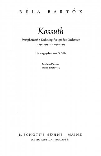 Bartók - Kossuth, Symphonic Poem in 10 Tableaux - Score