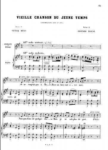 Pascal - Vieille chanson du jeune temps - Score