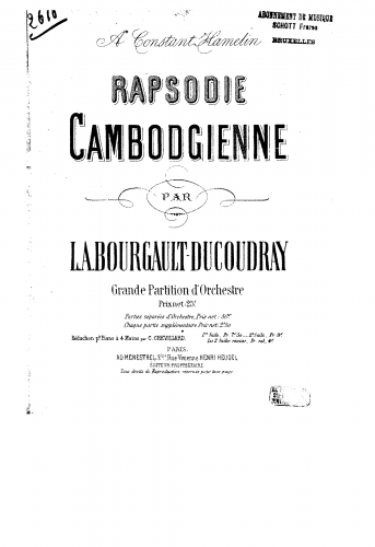 Bourgault-Ducoudray - Rapsodie cambodgienne / Kampuchean Rhapsody - Part 2 For Piano 4 hands (Chevillard) - Score