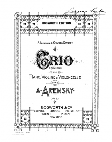 Arensky - Piano Trio No. 1 - Scores and Parts