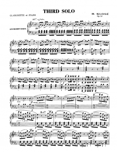 Klosé - Solo No. 3 for Clarinet and Piano - Scores and Parts