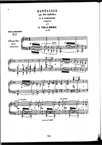 Thalberg - Décaméron - Dix morceaux pour le piano servant l'école préparatoire à l'étude de ses grandes compositions - Score