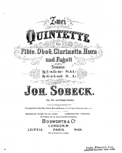 Sobeck - Wind Quintet, Op. 11