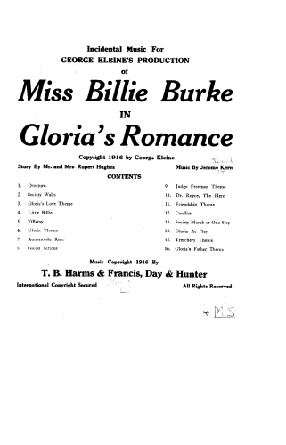 Kern - Gloria's Romance - Scores and Parts