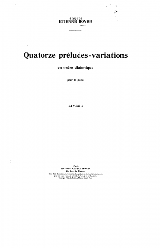 Royer - Quatorze préludes-variations en ordre diatonique - Livre I (Nos. 1—8)