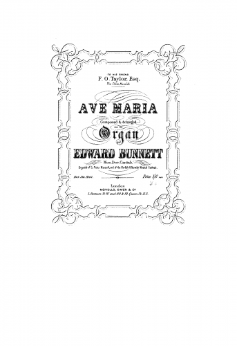 Bunnett - Ave Maria - For Organ solo (Composer) - Score