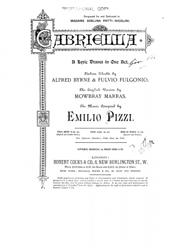 Pizzi - Gabriella - Vocal Score - Score