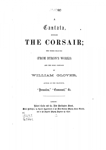 Glover - The Corsair - Vocal Score - Score