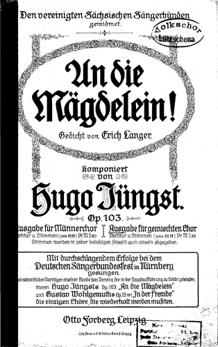 Jüngst - An die Mägdelein - Score