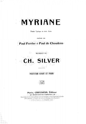 Silver - Myriane - Vocal Score - Score