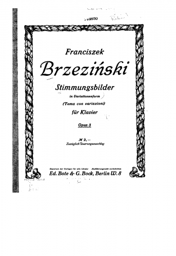 Brzezi?ski - Stimmungsbilder in Variationenform, Op. 3 - Score