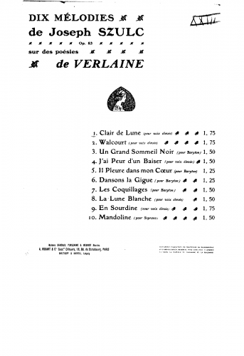 Szulc - 10 Mélodies, Op. 83 - Score