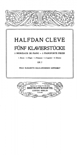 Cleve - 5 Piano Pieces, Op. 7 - Score