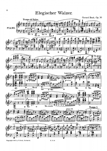 Bunk - Elegischer Walzer, Op. 30 - Score