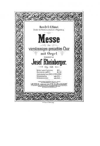 Rheinberger - Mass in F minor, Op. 159 - For Mixed Chorus and Orchestra (Meuerer) - Score