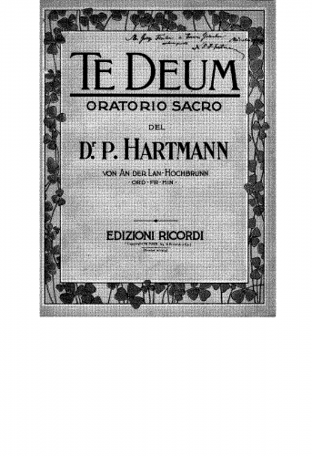 Hartmann - Te Deum. Oratorio sacro in 3 parti per soli, cori, grand'orchestra ed organo - Score