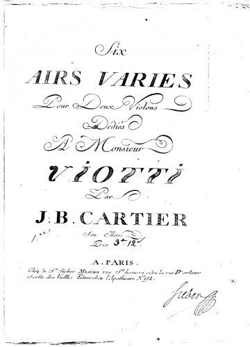 Cartier - 6 Airs Variés for 2 Violins - Score