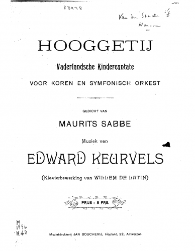 Keurvels - Hooggetij - Vocal Score - Score