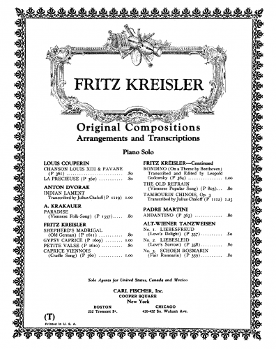 Brandl - Der liebe Augustin - Du alter Stefansturm For Piano solo (Kreisler) - Piano Solo "The Old Refrain"