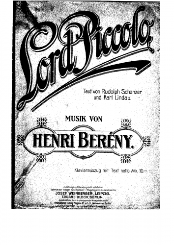 Berény - Lord Piccolo - Vocal Score - Score