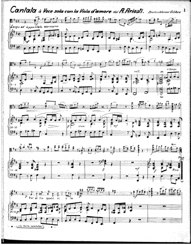 Ariosti - Cantata a voce sola con viola d'amore - Score