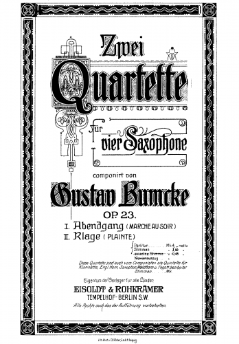 Bumcke - 2 Quartets - Scores and Parts - Score