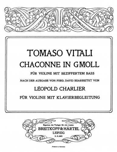 Vitali - Ciaconna - For Violin and Piano (Charlier)