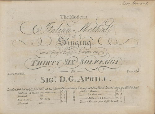 Aprile - The Modern Italian Method of Singing: with a variety of progressive examples & thirty six solfeggi - Score