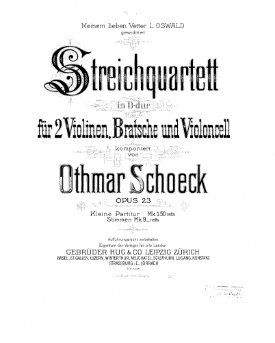 Schoeck - String Quartet No. 1, Op. 23