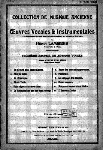 Lammers - Troisième recueil de musique vocale - Score