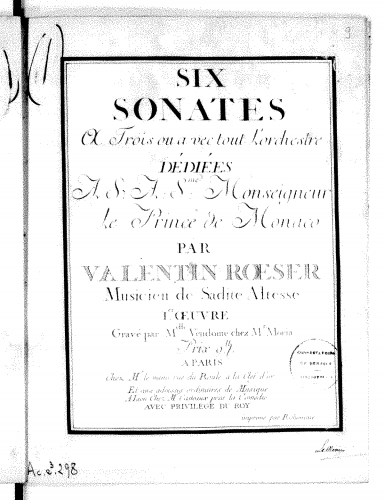 Roeser - 6 Trio Sonatas, Op. 1