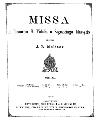 Molitor - Missa 'In honorem S. Fidelis a Sigmaringa Martyris' - Score