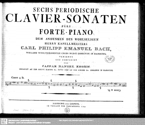 Krohn - 6 periodische Clavier-Sonaten - Score