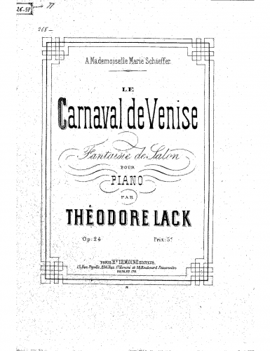 Lack - Le carnaval de Venise - Piano Score - Score