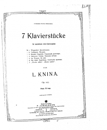 Knina - 7 Piano Pieces - Score