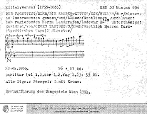 Müller - Kaspar der Fagottist - Selections for 2 Clarinets, 2 Horns and 2 Bassoons (Sartorius) - Score