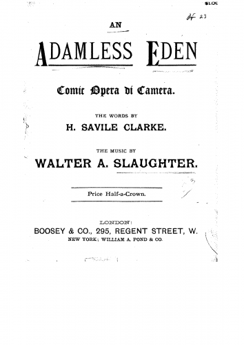 Slaughter - An Adamless Eden - Vocal Score - Score