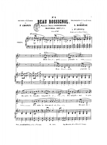 Bordèse - Beau rossignol - Score