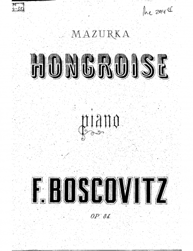 Boscovitz - Mazurka hongroise - Piano Score - Score