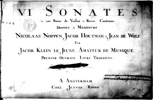 Klein - 18 Sonatas, Op. 1 -  Book 3: 6 Cello Sonatas - Score