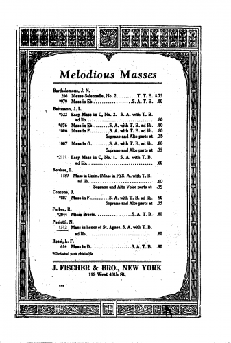 Paoletti - Missa brevis in honor of St. Agnes - For Voices and Organ (Biancofonte) - Score