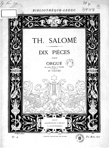 Salomé - 10 Pièces pour orgue ou pour piano à pédale, deuxième volume - Score