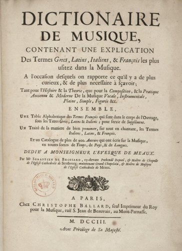 Brossard - Dictionnaire de musique - Complete Book