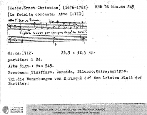 Porta - La fedeltà coronata - Score