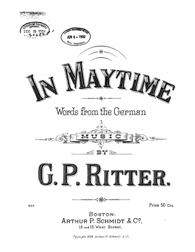 Ritter - In Maytime - For Voice and Piano (Composer?) - Score